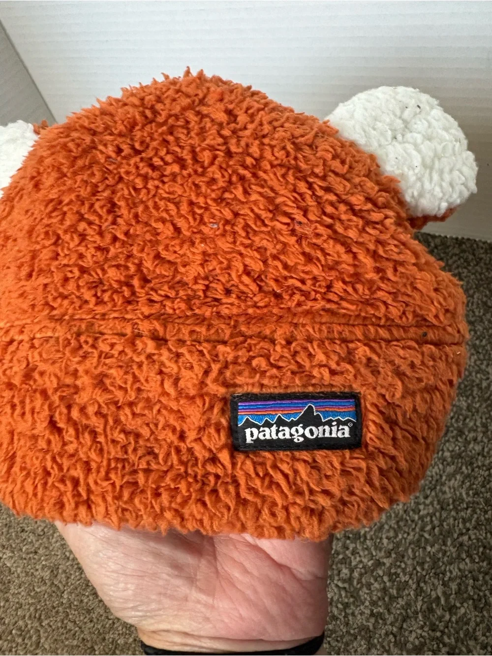 Patagonia Baby Furry Friends Hat with Baby Bear Ear Fleece Hat Pumpkin Orange